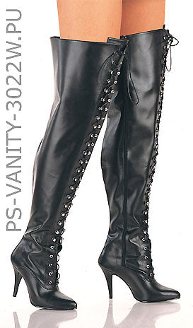 Plus size thigh high front lace-up boots with 4-inch spike heels Vanity-3022WS