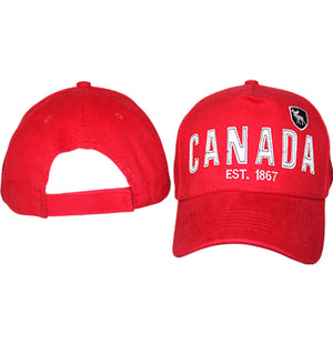 front and back of Canada Est 1867 red cap with white lettering 306400