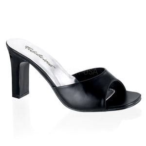Black faux leather slipper shoe with 3-inch block heel Romance-301-2