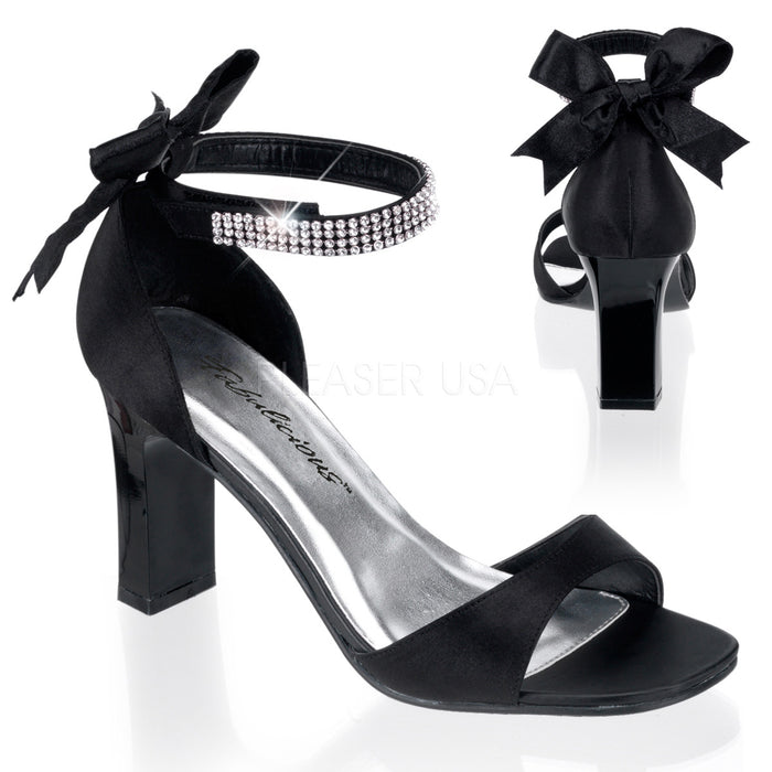 Black Bow Sandals with 3.25-inch Block Heels PS-ROMANCE-372