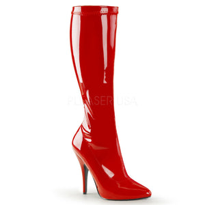 side view of red knee high boot with 5-inch spike heel Seduce-2000