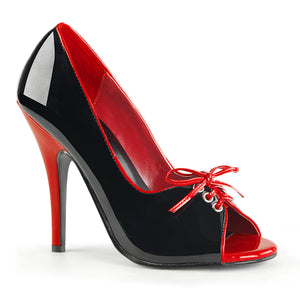 red and black lace-up peep toe 2-tone pump shoe with 5-inch stiletto heel Seduce-216