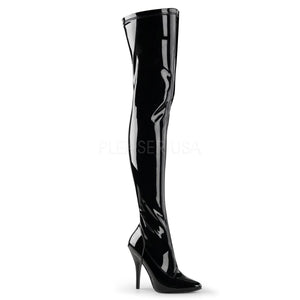 plain black patent thigh boots with 5-inch spike heel Seduce -3000