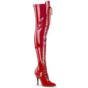 red D-ring lace-up thigh high boots with 5-inch heels Seduce 3024