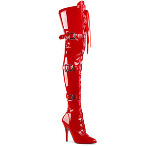 red lace-up front triple buckle strap thigh boots with 5-inch heel Seduce-3028