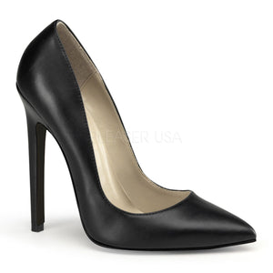 black faux leather pointed toe pump with 5-inch spike heels Sexy-20