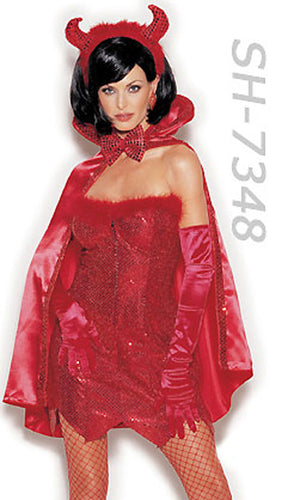 close up of sexy red sequin dress devil 4-pc. adult costume 7348