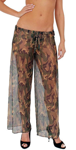 Sheer camouflage beach pants with adjustable front tie ST246
