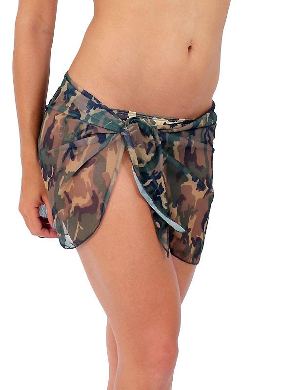 Camouflage Sheer Wrap Skirt Beach Cover-up