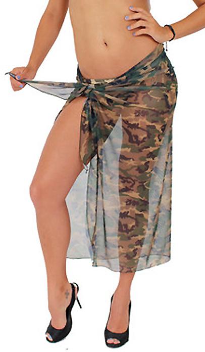 Camouflage Sheer Long Wrap Skirt Beach Sarong Cover-up