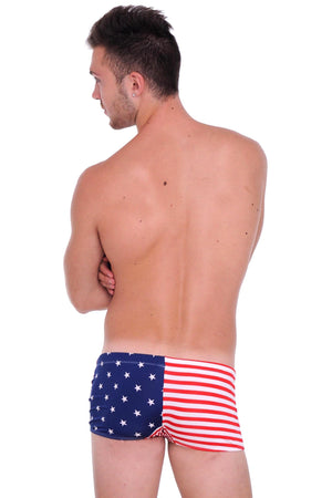 back view of USA American flag men's briefs swimsuit ST303