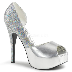 silver peep toe D'Orsay pump shoes with 5-inch heel Teeze-41W