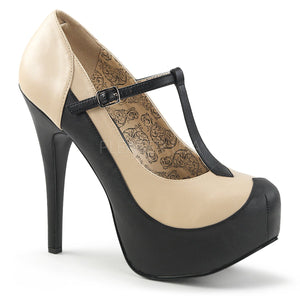 black cream two-tone T-strap pump shoes with 5-inch heel Teeze-45W