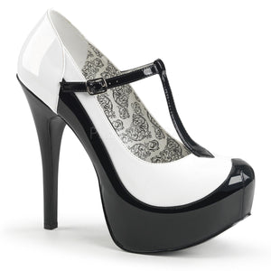 black white two-tone T-strap pump shoes with 5-inch heel Teeze-45W