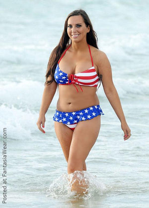 Sydney Leathers wearing Z205 American flag Big Star ruffle bikini set in waves
