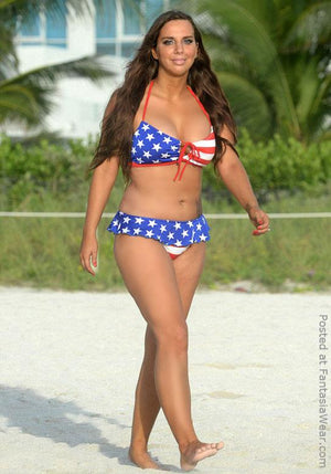 Sydney Leathers in Z205 American flag Big Star ruffle bikini set