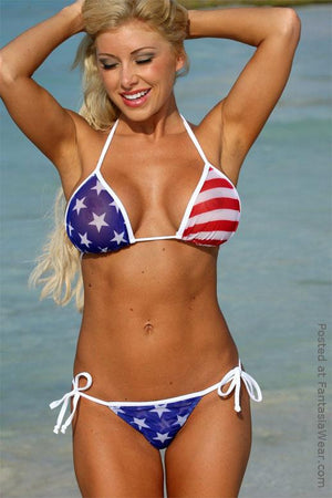 Z310 Sheer Big Star American Flag Tonga Thong Bikini