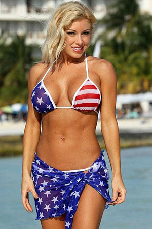 Z510 sheer American flag wrap skirt with matching sheer bikini top