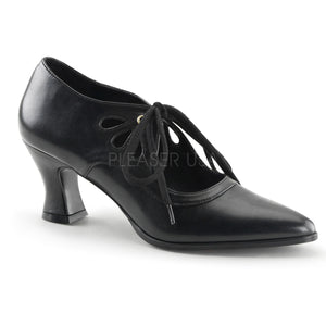 black faux leather lace-up shoes with 2.75-inch heels Victorian-03