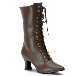 brown faux leather lace-up ankle boots 2.75-inch heels Victorian-120