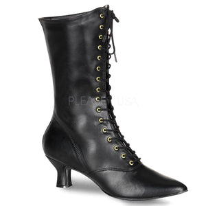 black faux leather lace-up ankle boots 2.75-inch heels Victorian-120